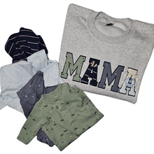 Load image into Gallery viewer, MAMA Sweaters - Keepsake Baby Outfit Appliqué Sweatshirt or Hoodies