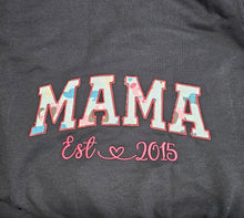 Load image into Gallery viewer, MAMA Sweaters - Keepsake Baby Outfit Appliqué Sweatshirt or Hoodies